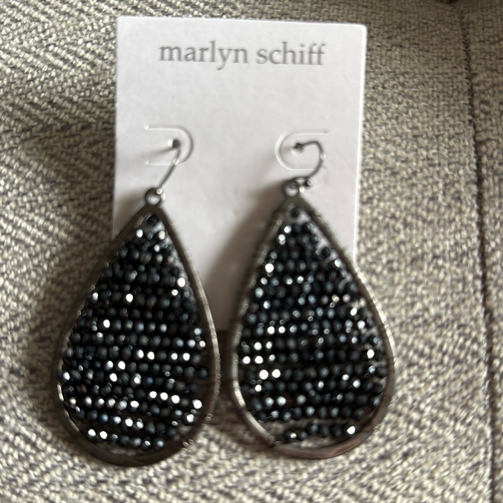 NWT Marlyn Schiff black and gunmetal Teardrop Earrings